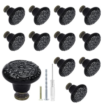 Biaungdo 12 Pcs Black Ceramic Kitchen Cabinet Knobs