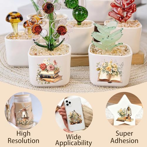 2 Sheets Rub on Transfers for Crafts, Book Lovers Furniture Transfers for Wood, Glass, Plastic & Ceramics, Decorative Decals - style: Book Lovers