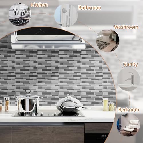 WOWSTAR 10-Sheet Peel and Stick Tiles, Marble Look Kitchen Backsplash Tiles, 12"x12" (Gray Marble) - color: Gray