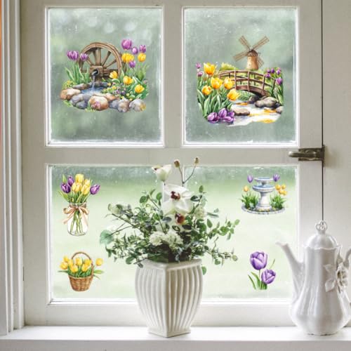 Peacoblue Tulips and Landscape Rub On Transfers for Furniture Craft 6"x12" - style: Tulips and Landscape