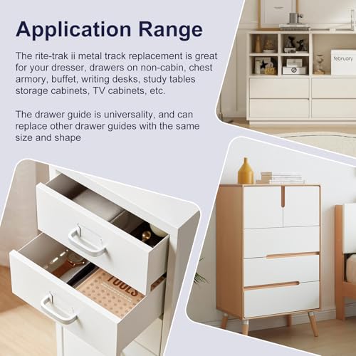 for Kenlin Rite-Trak II Drawer Slides Replacement 5 Sets of Rite Track 2 Drawer Repair Parts for Dresser and Nightstand Drawers - 168 Track Guides (5) - size: 5