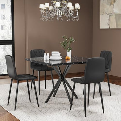 5-Piece Dining Table Set with 4 Chairs, Faux Marble, 39 Inch, Black - color: Black