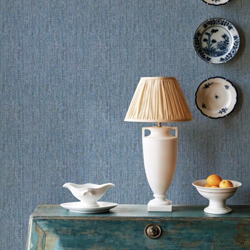 JiffDiff Woven Wallpaper Peel and Stick 17.3" x 1200" Colorful Paint Grasscloth Contact Paper Textured Waterproof Self Adhesive Stick on Wallpaper(144 sq.ft Dark Blue) - color: Dark Blue, size: 17.3" x 1200"