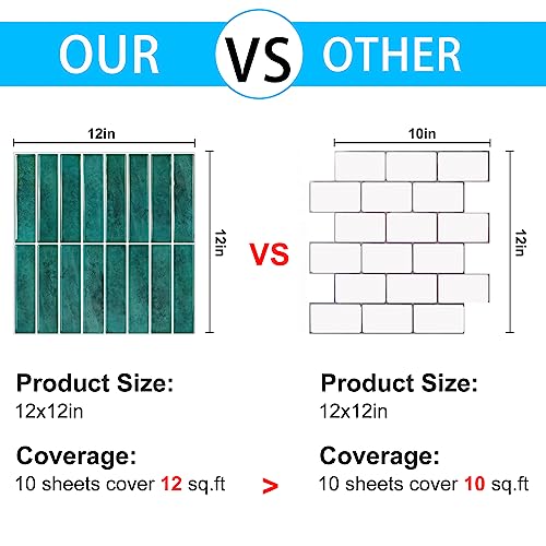 Peel and Stick Tile，New Upgrade Thicker Design Self Adhesive 12" x 12" Large Premium Peel and Stick Backsplash for Kitchen,Bathroom, Living Room, RV Etc（10-Sheet）. - color: Turquoise Green