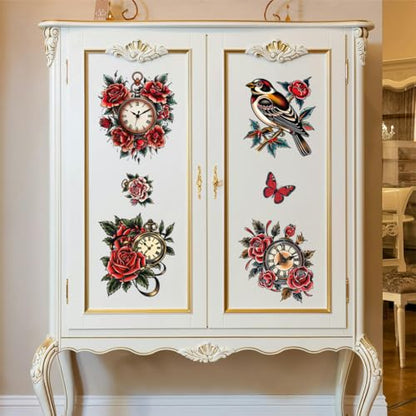 Peacoblue Clock and Flowers Rub On Transfers for Furniture Craft 6"x12" - style: Clock and Flowers