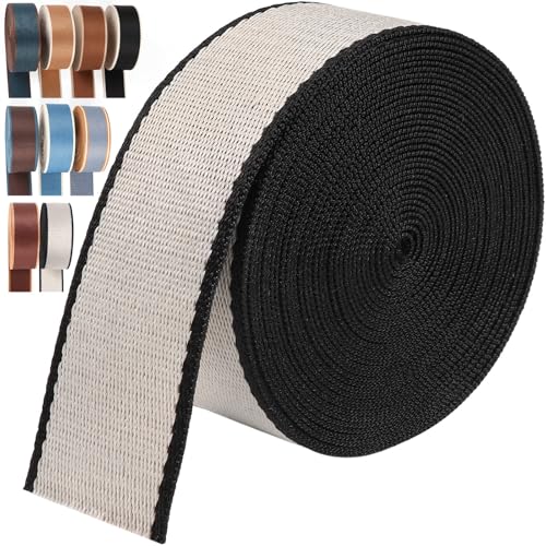 1 1/2 inch Webbing for Bag Straps-6 Yards Nylon Webbing 1.5 inch for Purse Straps-1.5" Beige White Cotton Webbing Black Edge for Making Bag, Purses, Belts,Backpack - color: Beige White-6 Yards