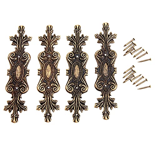 dophee 4 Pack Retro Decorative Corners Bracket Metal Appliques, 3.94"x0.91"