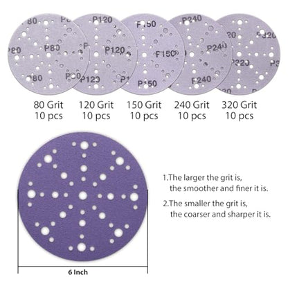 6 Inch Ceramic Sanding Discs, 49 Holes, 50 Pack - style: Mix Grit
