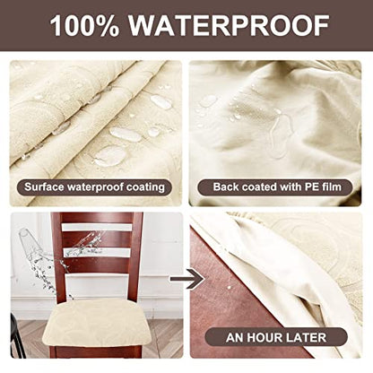 Genina Chair Seat Covers Waterproof Dining Room Chair Covers, 4 Pack - color: Flower Pattern-beige