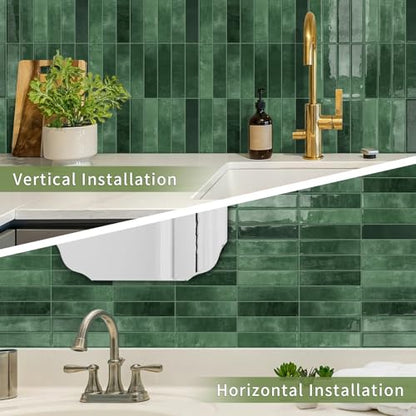 10 Sheets Upgraded Thicker Design Subway Tile Peel and Stick Backsplash - color: Forest Green