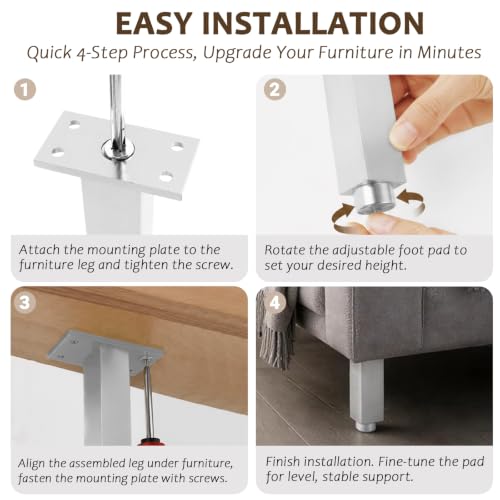 Geesatis Furniture Legs,Adjustable Square Rectangular Replacement Feet - color: White, size: 3inch