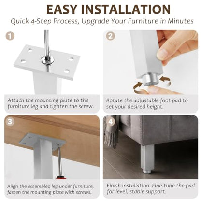 Geesatis Furniture Legs,Adjustable Square Rectangular Replacement Feet - color: White, size: 3inch