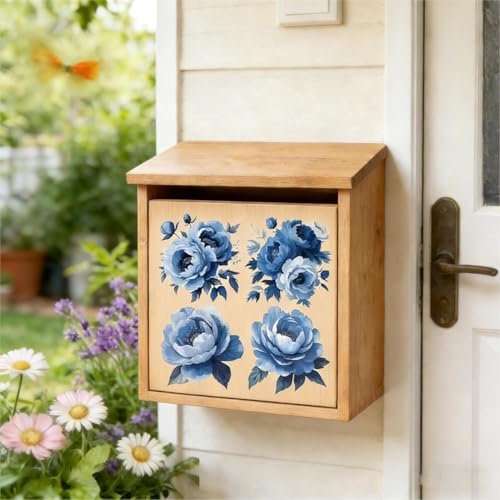 12 Sheets Blue Floral Rub on Transfers for Crafts Blue Rose Clings Window Stickers for Glass Scrapbooking Journals Planners for Home Office Decor - style: Peonies in Blue