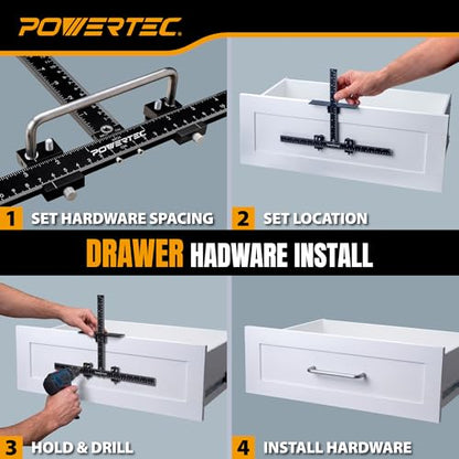 POWERTEC Cabinet Hardware Jig for Knobs & Pulls, Adjustable Drill Guide Template with 5mm Drill Bit, 1"–16" Centering Range, Metric & Imperial Scales for Cabinet Door & Drawer Installation (72427) - style: Cabinet Hardware Jig for Knobs & Pulls