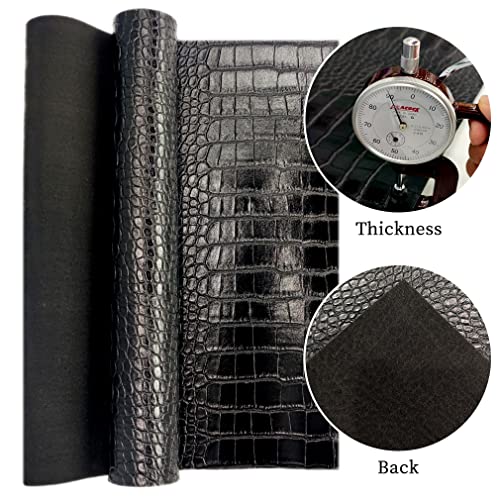 12" x 53" Glossy Embossed Crocodile Texture Faux Leather Roll Synthetic Leather Crafts Fabric for Wallets Keychains Handbags Making Sewing Crafts Material (Black) - color: Black