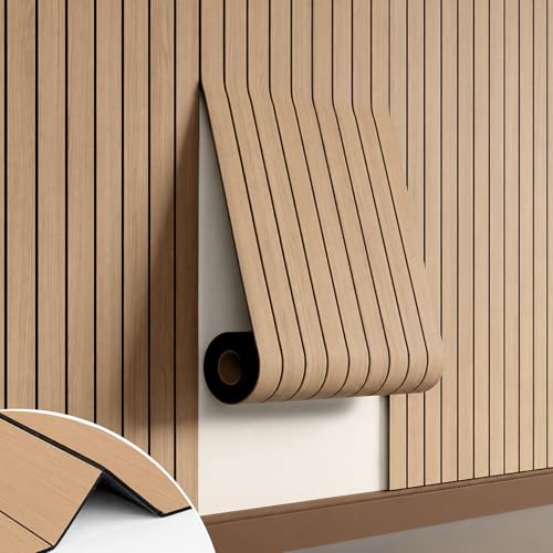 Peel and Stick PVC Slat Wall Panel, 3D Faux Oak, 15.8" x 118" - color: Oak, size: 15.8" x 118"