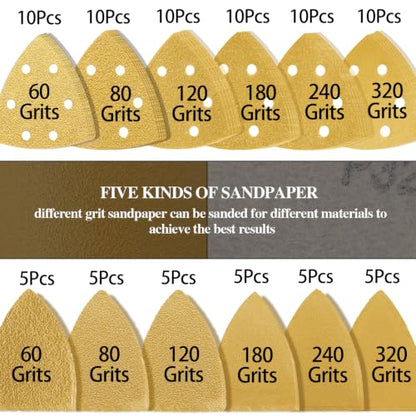 94PCS Oscillating Tool Sandpaper Kit Multitool Detail Sander Pads Include Triangle & Finger Sandpapers fit DeWalt Tools etc Sanding Door Frame Old Furniture Wide Range of Grits for Different Projects - style: 94pcsMixed set 93mmTriangle & Finger