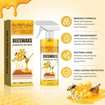 Beeswax Wood Polish Spray, Beeswax Essential Oil Wax for Furniture & Floor Cleaning, Restores Shine, Protects and Conditions Wood Surfaces