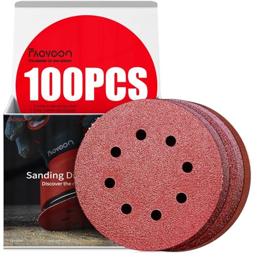 Sanding Disc 5 Inch 8 Hole, 100 Pcs Orbital Sanding Discs Hook and Loop, Sandpaper for Wood, 40 60 80 120 220 Grit Sand Paper for Random Orbital Sander - style: assort grits(coarse) 100 Pcs