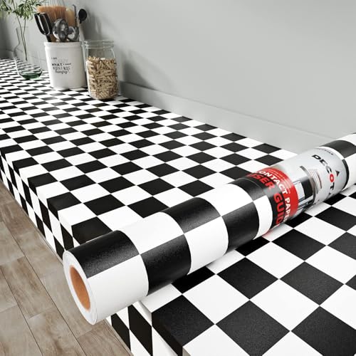 Decotalk Checkered Peel and Stick Wallpaper for Kitchen Backsplash Wall Paper Black and White Checkerboard Decor for Wall Cabinets Bathroom Removable Contact Paper Checkered Stick on Tile 120x12 Inch - size: 12" x 120"