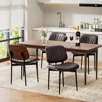 REONEY Dining Chairs Set of 4, Mid-Century Modern Kitchen Chairs, Brown - color: Dark Brown Shell Strips
