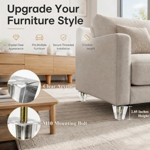 Clear Acrylic Couch Legs, 2 Inch Height, 2 Inch Width, 4Pcs - size: H 2 Inch