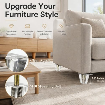 Clear Acrylic Couch Legs, 2 Inch Height, 2 Inch Width, 4Pcs - size: H 2 Inch
