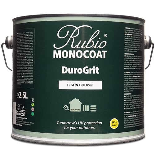 Rubio Monocoat DuroGrit Outdoor Wood Oil, Stain & Sealer, 375 ft² - Bison Brown | 1 Layer, UV Protection for Deck, Fence & Furniture | 2.5L - color: Bison Brown, size: 2.5 L