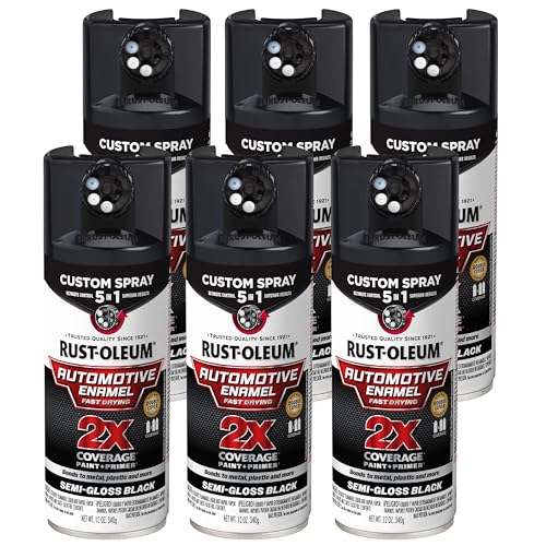 Rust-Oleum 2X Automotive Enamel 5-in-1 Spray Paint, Semi-Gloss Black - color: Semi-Gloss Black, size: 12 Ounce (Pack of 6)