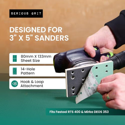 Serious Grit - 3" x 5" (80x133mm) 14-Hole P600 Grit Sandpaper - 50 Pack Box - style: 600 Grit