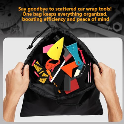 Window Tint Kit Vinyl Wrap Tool Kit Professional Film Car Wrapping Tools Includes Magnet Holders, Felt Squeegees, Plastic Scrapers, Cutting Knives, and Storage Bag