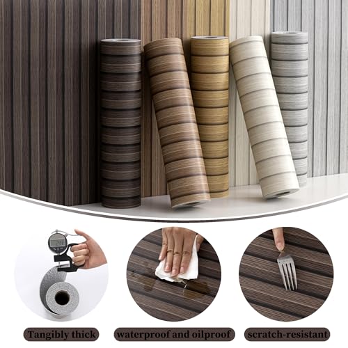 Walnut Peel and Stick Slat Wall Panels,Wood Grain Paneling - color: Dark Walnut