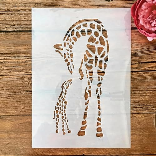 TIAMECH A4 Reusable Mum and Son Giraffe Stencil for Painting - style: Mum and Son Giraffe
