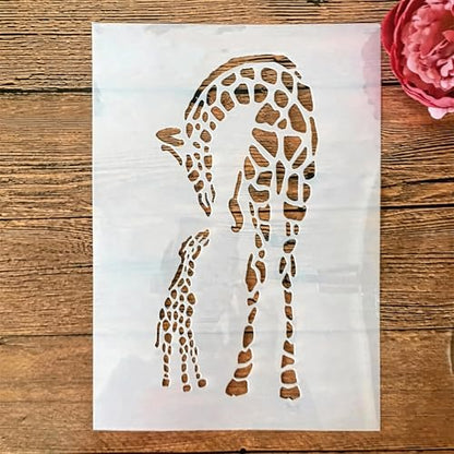 TIAMECH A4 Reusable Mum and Son Giraffe Stencil for Painting - style: Mum and Son Giraffe