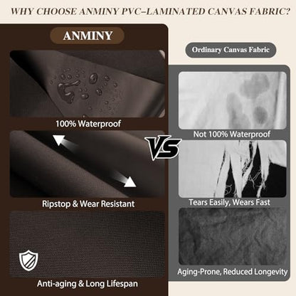 ANMINY 100% Waterproof Fabric Marine Canvas, 58"W 600D, 25 Yards Dark Brown - color: Dark Brown, size: 25 Yards