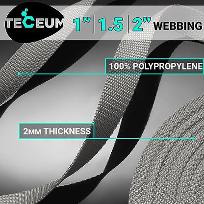 TECEUM Webbing Strap, 3/4" to 2", 10-50 Yds, Multi-Color Heavy Duty Tape - color: Light Gray, size: 1.5"- 50 yards