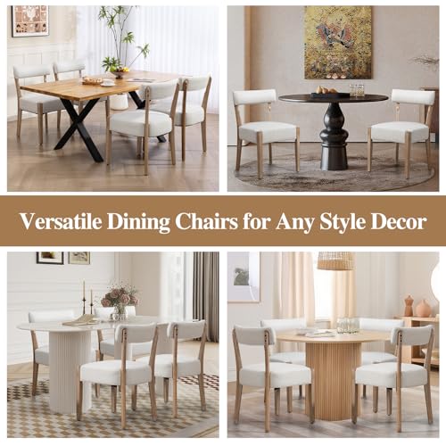 ZJhome Dining Chairs Set of 4, Mid-Century Modern Wooden Kitchen Chairs with Linen Upholstery - Low-Back Woven Design for Kitchen & Dining Room,Beige Fabric - color: Beige, size: Set of 4