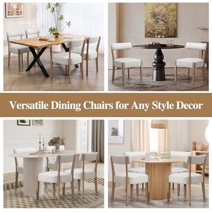 ZJhome Dining Chairs Set of 4, Mid-Century Modern Wooden Kitchen Chairs with Linen Upholstery - Low-Back Woven Design for Kitchen & Dining Room,Beige Fabric - color: Beige, size: Set of 4