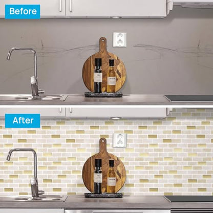 Peel and Stick Backsplash Tile, 10-Sheet Warm Beige Self Adhesive Marble Tile, Stick on Backsplash for Kitchen and Bathroom, 12"x12" Wall Tiles with Marble Look - color: Warm Beige