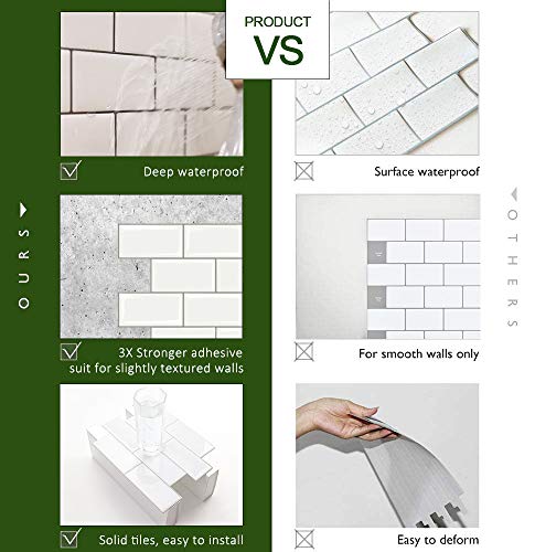 STICKGOO 10-Sheet Peel and Stick Subway Tile, Stick on Tiles Backsplash for Kitchen & Bathroom in White (Thicker Design) - color: White