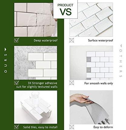 STICKGOO 10-Sheet Peel and Stick Subway Tile, Stick on Tiles Backsplash for Kitchen & Bathroom in White (Thicker Design) - color: White