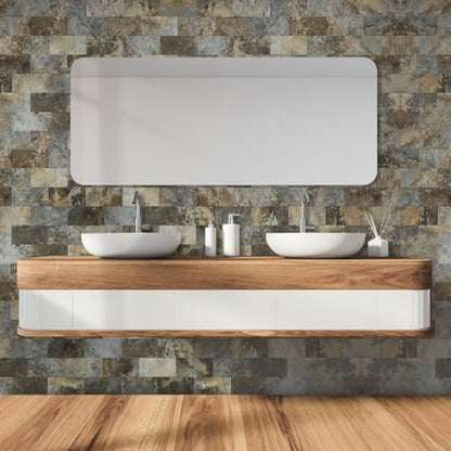 AULIGET 100-Piece Beige & Brown Slate Peel and Stick Backsplash Wall Tiles, 3" x 6" PVC Faux Stone Stick on Tile for Backsplash Kitchen, Bathroom, Laundry Room, Camper, Fireplace - color: Beige & Brown Slate
