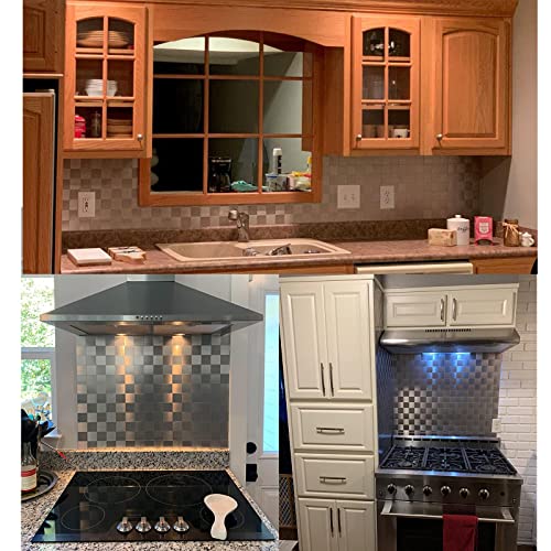 Yipscazo 10 Sheet Peel and Stick Backsplash Mosaic Tiles Stainless Steel Metal Look Kitchen Backsplash Stick on Tiles for Stove, Bathroom, Laundry in Silver (11.8'' x 11.8'') - color: Square Sheet