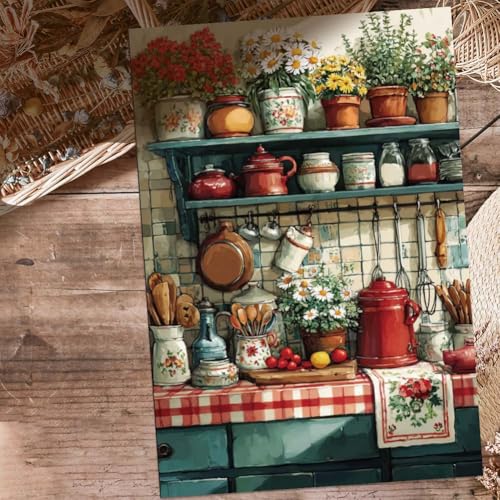 OLYCRAFT 3 Sheets/Set Rub on Transfers for Craft 12x6 Inch Countryside Kitchen PVC Furniture Decal Reusable Waterproof Transfer Self-Stick Tableware Transfer with Scraper for Dressers Cabinets Window - style: Kitchen