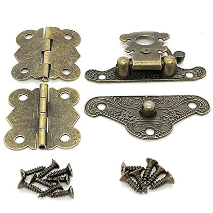 6Set Jewelry Box Hinges & Antique Hasp Latch, Butterfly Hinge Style