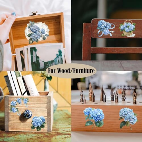 ZMRU 24 Sheets of Watercolor Style Rub on Transfers for Crafts - Perfect for Glass, Porcelain, Leather, Canvas, and Fabric Projects - IOD Transfers Included,3 * 3inch (Blue Hydrangea) - style: Blue Hydrangea