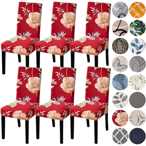 HZDHCLH Chair Covers for Dining Room 6 Pack,Stretch Spandex Parsons Chair Slipcover Set of 6,Washable Anti-dust Chair Seat Covers for Kitchen,Wedding,Party - color: Flower 1, size: 6 PCS