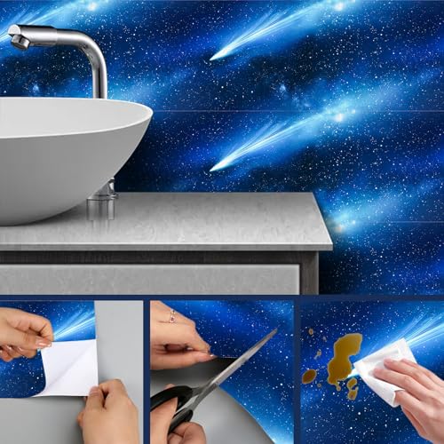 HOMETITUTE Starry Sky Galaxy Peel Stick Wallpaper 118.1x17.7 Inch Vinyl - color: Galaxy