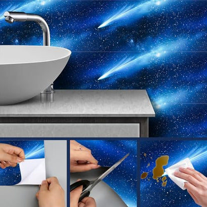 HOMETITUTE Starry Sky Galaxy Peel Stick Wallpaper 118.1x17.7 Inch Vinyl - color: Galaxy