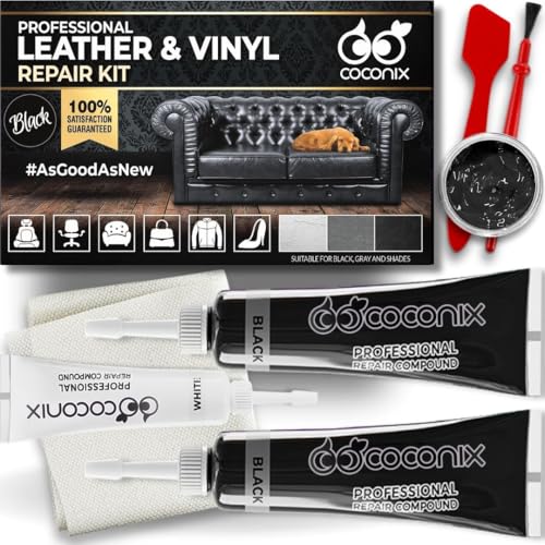 COCONIX Black Leather & Vinyl Repair Kit for Car Seats, Couches & Furniture